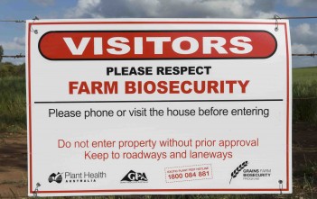 Biosecurity sign at York trial site